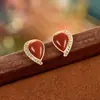 Pendientes Minimalistas Pequeños y Delicados de Plata de Ley 925 Chapada con Diseño Geométrico, Incrustados con Circonitas, de Ágata Roja Natural del Sur para Mujer