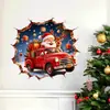 Efeito Hole-in-the-Wall Papai Noel Vermelho Padrão de Caminhonete Vintage Adesivo de Parede Quarto Decoração de Atmosfera Festiva