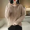 Nueva sudadera con capucha de manga larga, suéter corto estilo coreano para mujer, tejido casual de invierno, corte holgado