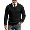 Colección transfronteriza europea y americana otoño/invierno: Camiseta casual de manga larga para hombre, ajuste holgado, tejido jacquard de peso pesado, con cuello en V profundo, adecuada para el trabajo