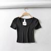 Talla Europea y Americana Transfronteriza Hilo de Caminar Algodón Bolsa Delgada Pecho Manga Corta Cuello Redondo Grande Camiseta Deportiva Casual para Mujer