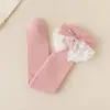 Calcetines largos para niña para otoño, calcetines altos finos hasta la rodilla para niños, con encaje y lazo, calcetines dulces y elegantes de princesa para bebés