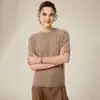 Suéter de manga corta de cachemira 100% pura para otoño e invierno, prenda interior de moda para mujer, camisa básica sencilla de cuello redondo y color liso.
