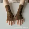 Japón y Corea Otoño Invierno Guantes de Lana Extra Largos Sin Dedos para Mujer Mangas Largas Mangas Falsas Guantes Largos Cálidos de Invierno Europeos y Americanos