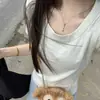Estilo Coreano Simple Cuello en U Hombro Manga Corta Verano para Mujer Elegante Ajustado Adelgazante Camiseta Top Versátil para el Trabajo Camiseta Básica