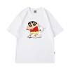 Camiseta masculina de manga curta com estampa de giz de cera animada estilo coreano, camiseta casual solta de verão com meia manga para casais