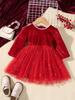 Vestido de Aniversário para Bebê Menina, Vestido de Ano Novo, Vestido de Malha com Estrelas Vermelho de Manga Longa, Vestido para Menininha