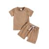 Ropa infantil estilo coreano para niños y niñas, pantalones cortos de manga corta de color sólido, traje deportivo de dos piezas de verano, multicolor, ventas directas de fábrica
