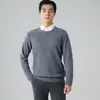 Suéter de Caxemira Engrossado Masculino Gola Redonda Ponto de Bolinhas Manga Longa Suéter Pulôver Suéter de Lã Tricotado Casual de Negócios Suéter de Caxemira