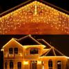 Fitas de Luz Gelo, Luzes de Beiral, Luzes Cascata, Cordões de Luz Cortina LED Solar à Prova d'Água para Exterior, Luzes Decorativas para Casamento e Jardim