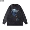Nuevo Peso Pesado Coreano Lavado Desgastado Retro Manga Larga Cuello Redondo Anime Trendy Chaqueta Holgada Estampado Nuevo de Marca