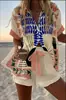 Estilo Europeu e Americano Transfronteiriço, Impressão Digital 3D Colorida Personalizada Novos Tops Casuais de Verão Conjunto de Duas Peças Feminino Pod