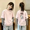 Camiseta de Manga Longa para Meninas, Novo Estilo Outono 2026, Camiseta Básica Casual Duas em Uma Infantil, Top 100% Algodão para Bebês Meninas