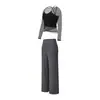Conjunto de Yoga con Malla para Mujer, Auténtico Conjunto de Dos Piezas, Cubretop de Manga Larga, Cintura Alta, Pantalones Amplios Fluidos, Conjunto de Dos Piezas para Ejercicio de Pilates