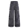 Pantalones Cargo Casuales Punk con Múltiples Bolsillos para Hombre, Diseño Plisado Lavado y Desgastado para la Calle, Corte Recto Holgado de Pierna Ancha