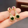Pendientes de Plata de Ley S925 con Rubí Natural + Diópsido Transfronterizos de Amazon, Piedra Principal, Joyería de Lujo, Venta Directa de Fábrica