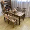 Conjunto de Mesa e Cadeiras Artesanal para Pátio Externo, Mesa de Chá Trançada em Bambu, Mesa de Jantar e Cadeiras Vintage de Alto Padrão para Uso Doméstico