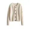 Nuevo Otoño 2026 Cárdigan 100% Lana Pura para Mujer Estilo Holgado Perezoso Cuello Redondo Abrigo de Lana Capa Base de Punto