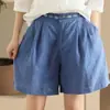Exportar ropa de mujer: pantalones anchos de algodón y lino con cintura elástica bordada retro, shorts versátiles de trabajo casual artístico