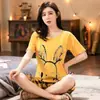 Pijama feminino verão manga curta calça cropped estilo coreano fofo solto traje estudante fino jovem verão roupa de casa