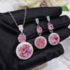 Super Flash Light Lujo Rosa Zircón Collar Romántico Flor de Cerezo Rosa Diamante Traje Pendientes Largos Argyle Rosa Diamante Pendientes Colgantes