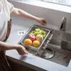 Cesta coladora de acero inoxidable 304 Shuangshan, cesta extensible para lavar verduras en el fregadero de la cocina, cesta para lavar frutas para el hogar, escurridor