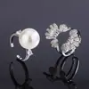 Joias Huabi Banho de Platina em Cobre Inserido com Pérola Mother of Obey Conjunto Anel Ajustável de Abertura Dois em Um 14mm