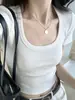 Camiseta de verano para mujer, ajustada, corta, con escote cuadrado, textura acanalada, mangas cortas y diseño elástico de moda, perfecta como capa interior o top básico