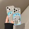 Funda de Teléfono Monstruo Boca Grande Azul Espejo Adecuada para iPhone 17, 16 Pro Botones Electrochapados, Cobertura Total para Apple 15, 13/14