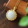 Cadena de clavícula de jade hetiano S925, colgante de estilo palacio personalizado con incrustaciones, collar elegante y fresco retro