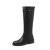 Botas de caballero de cuero completo con hebilla metálica 2026 invierno gruesas de tacón medio punta redonda cuero genuino caña alta ancha botas largas para mujer talla 42