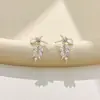 Novos Brincos de Moda Coreana com Pingentes de Espiga de Trigo e Fita, Elegantes e de Alto Padrão com Zircônia Brilhante, Estilo Nicho