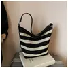 Bolso de Mano Rayado de Alta Gama Transfronterizo Bolso de Hombro Tejido de Gran Capacidad para Mujer Estilo Perezoso Ligero Bolso de Compras para Vacaciones para Mujer