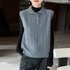 Colete de suéter gola polo estilo coreano 100% lã pura, colete de tricô, top sem mangas para sobrepor para mulheres