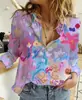 Camisas de Mujer con Cuello de Solapa y Manga Larga Tendencia Europea y Americana Transfronteriza Ropa Nueva para Mujer Estampado Digital Ligero y Maduro Venta al por Mayor