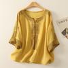 Camiseta Retro Estilo Chinês Bordado Pesado Feminina Verão Solta Efeito Emagrecedor Top Estilo Literário Camisa Pequena Plus Size Moda Feminina