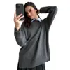 Suéter Pulóver de Cuello Redondo Transfronterizo Estilo Europeo y Americano Otoño e Invierno 2025 Suéter de Punto de Color Sólido con Abertura Versátil Cálido Casual para Mujer
