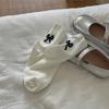 Calcetines Grises con Lazo en el Talón para Mujer, Calcetines de Media Caña Finos para Primavera y Otoño, Calcetines Blancos de Rizo, Estilo Académico, Calcetines Casuales Largos