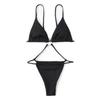 Bikini de dos piezas con cuello halter para mujer, Bikini liso acanalado para fitness y modelado corporal