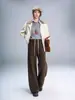 0136 Calça de Lã com Forro de Fleece de Seda de Amora, Cintura Elástica Espessa com Cordão, Perna Larga, Quente e Emagrecimento, Cintura Alta, Casual Estilo Japonês e Coreano
