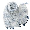 Yi Tao comércio exterior exportação algodão e linho lenço de mão pequeno fresco azul branco flor de folha franja lenço xale senhoras