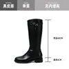 Botas altas de cuero de vaca suaves para mujer, adelgazantes, con tacón grueso, color negro, caña alta, modelo nuevo 2026 con correas de doble hebilla