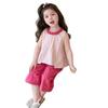 Conjunto de Verano para Niñas Pantalones Anchos Versátiles para Niños Pequeños, Conjunto de Dos Piezas Versátil de Encaje Rayado con Volantes Estilo Coreano