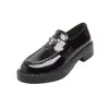 Zapatos de Cuero Pequeños Estilo Británico de Suela Gruesa para Mujer 2026 Primavera Nuevo Estilo Retro Versátil Logo Triangular Tacón Grueso Mocasines para Mujer