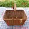 Cesta de almacenamiento con asa de mimbre sintético, refuerzo de marco de hierro, cesta de picnic, cesta de compras, cesta de flores de ratán, cesta para recoger, cesta de aperitivos para sala de estar