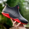 Botas de lluvia de moda para pareja transfronterizas Zapatos impermeables para exteriores de estilo coreano para mujer Zapatos de goma antideslizantes para cocina suela blanda cómodos Zapatos para lavado de autos mujer