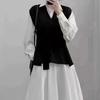 Chaleco de Punto de Color Puro Kaning para Mujer Otoño Temprano 2026 Nuevo Estilo Otoño e Invierno Holgado en Capas con Cordones Chaleco Pulóver