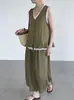 Conjunto de top sin mangas estilo coreano de dos piezas falsas + Pantalones casuales de pierna ancha de 8 puntos para mujer, estilo relajado M8765