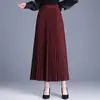 Saia plissada elegante e brilhante para mulheres, novo estilo outono e inverno 2026, saia longa de cintura alta que emagrece com caimento estiloso e barra completa, moderna