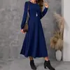 Em estoque Amazon AliExpress TK comércio exterior transfronteiriço europeu e americano minimalista gola redonda manga longa cor sólida canelado vestido feminino